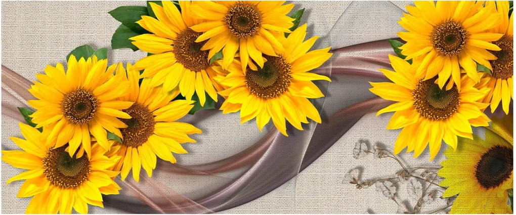 Obraz - Žiariace kvety slnečníc (120x50 cm)