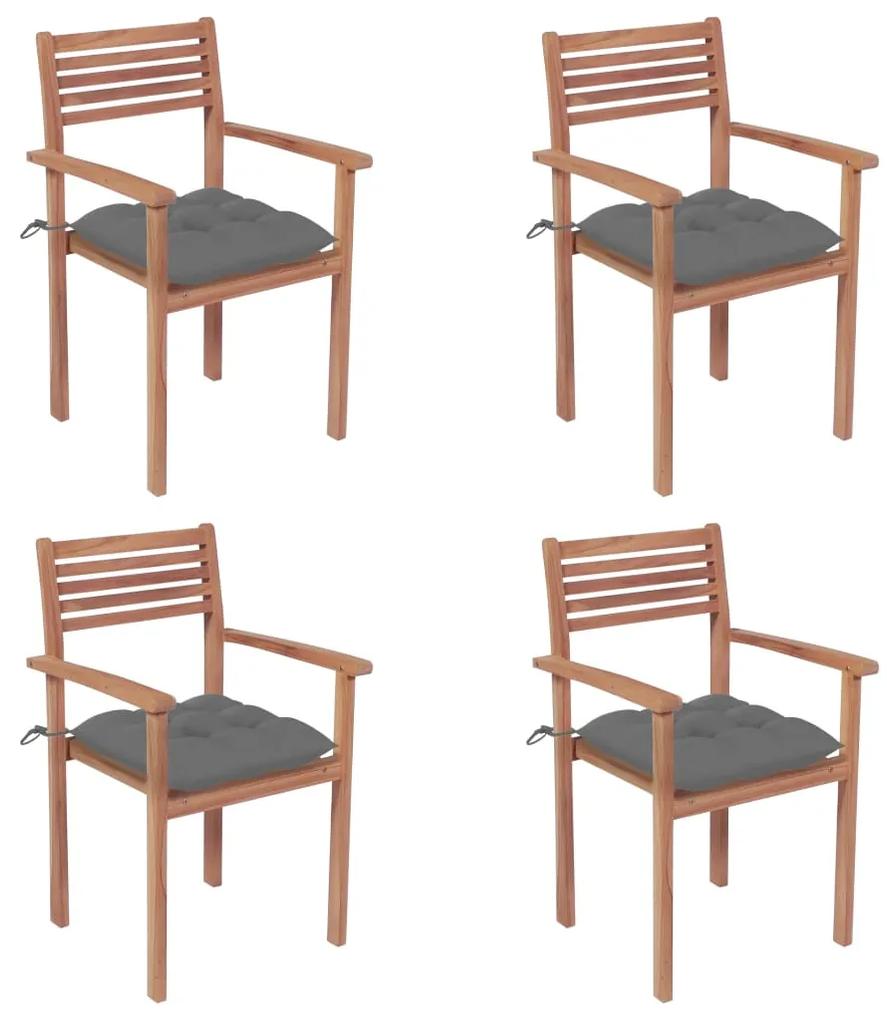 Záhradné stoličky 4 ks sivé podložky teakový masív