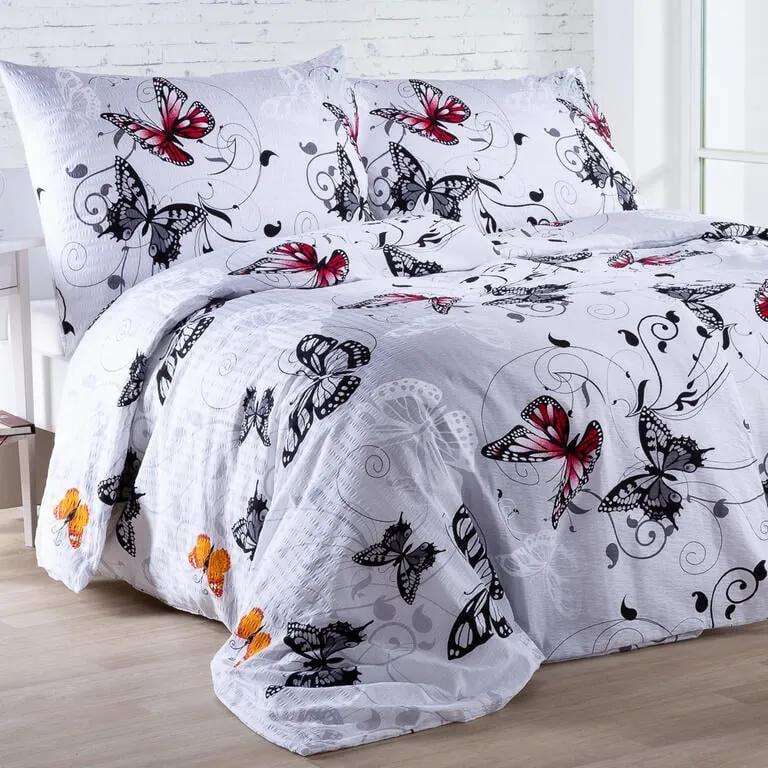 Krepové posteľné obliečky BUTTERFLY biele predĺžená dĺžka
