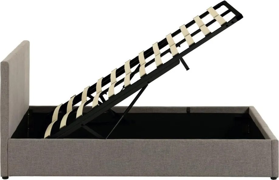 Sivá čalúnená dvojlôžková posteľ s úložným priestorom s roštom 180x200 cm Nahiri – Kave Home