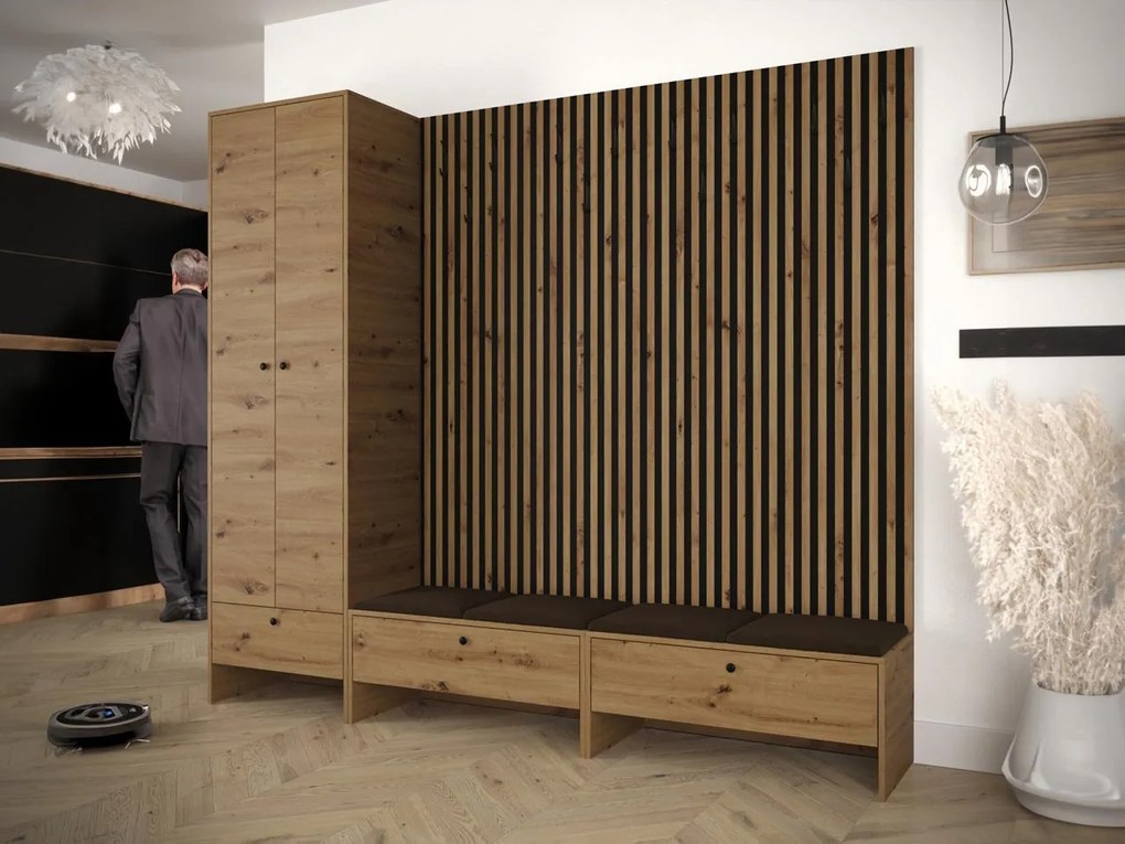 Predsieň Esmoltis VI, Farby: dub artisan / dub artisan + čierna, Farba čalúnenia:: Abriamo 06