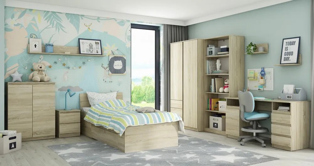 Posteľ so zásuvkami Carlos 90x200, dub sonoma