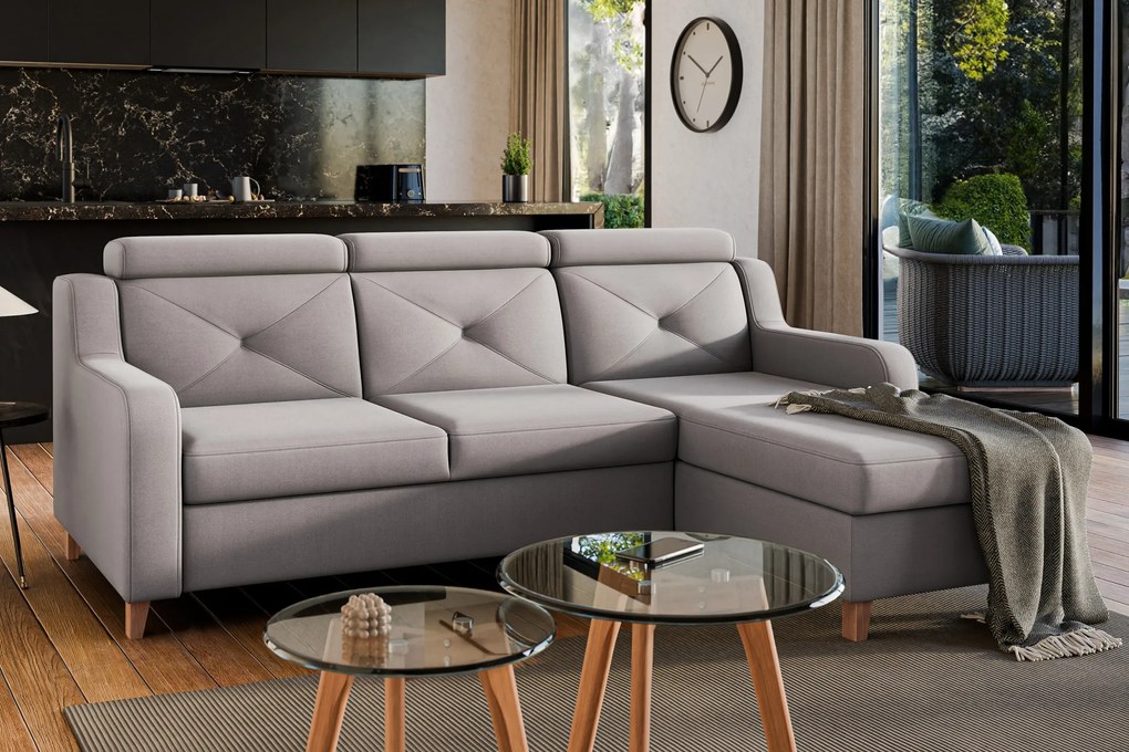 Rohová sedačka Laksaro s rozkladom pravostranná - tmavobéžový zamat Jasmine 25