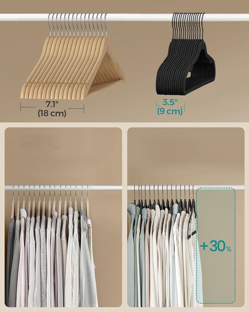 Sada 50 ks sametových ramínek Janis černá