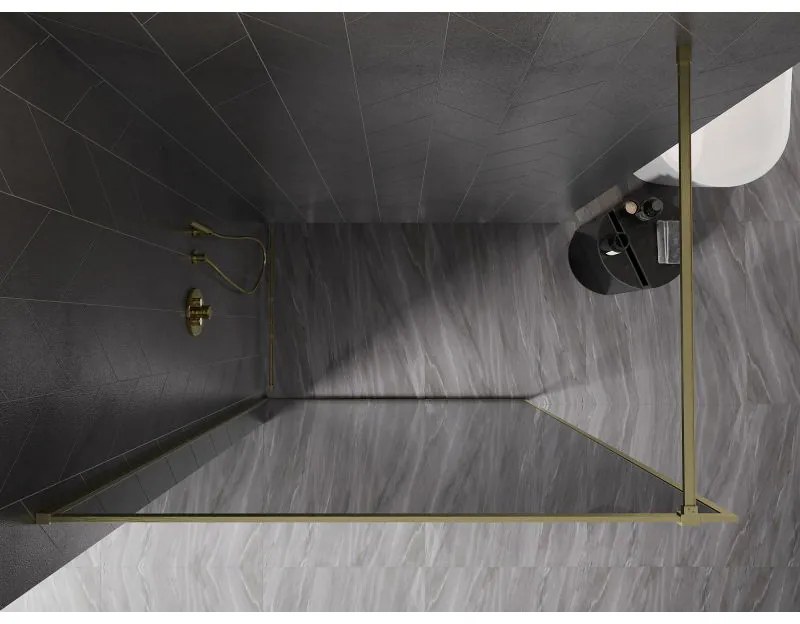Mexen Kioto-XF, sprchová zástena s rámom 130 x 202 cm, 10mm šedé sklo, zlatý matný profil, 800-130-104-55-40-X