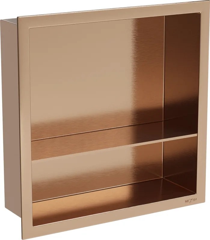 Mexen X-Wall-R, polica na zapustenie s prírubou  30 x 30 cm, medená matná - 19C0303010S