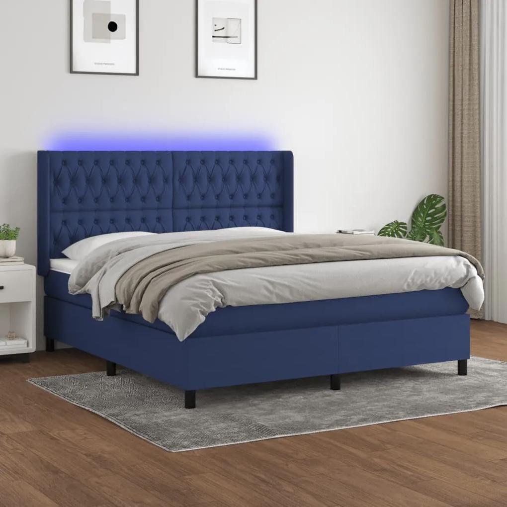 Posteľ boxsping s matracom a LED modrá 180x200 cm látka 3138579