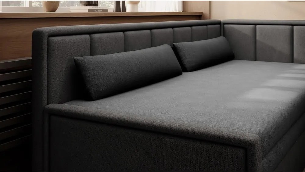 Tmavosivá ženilková rozkladacia/s úložným priestorom pohovka 214 cm Fulgeo – ELTAP