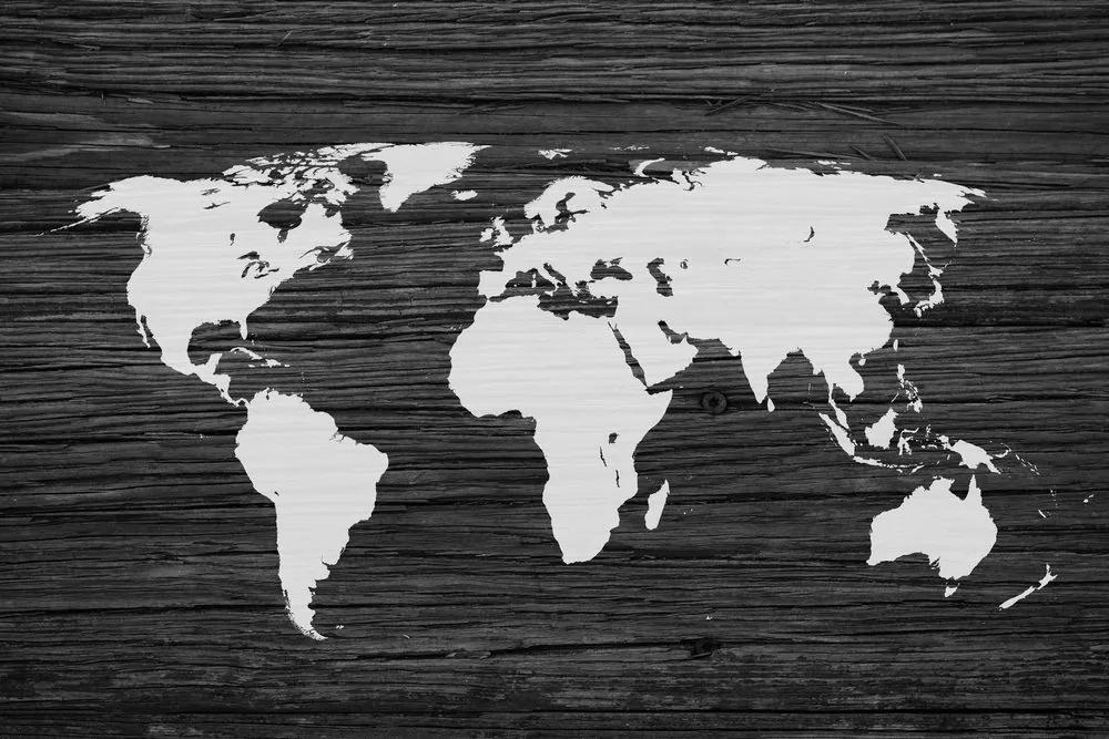 Obraz mapa sveta na dreve v čiernobielom prevedení Varianta: 120x80