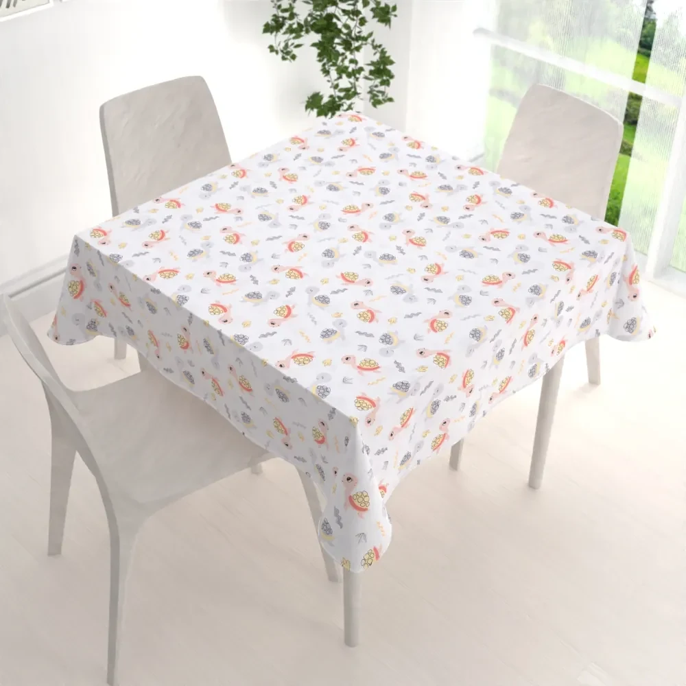 Biante Detský bavlnený štvorcový obrus Sandra SA-373 Veselé korytnačky na bielom 80x80 cm
