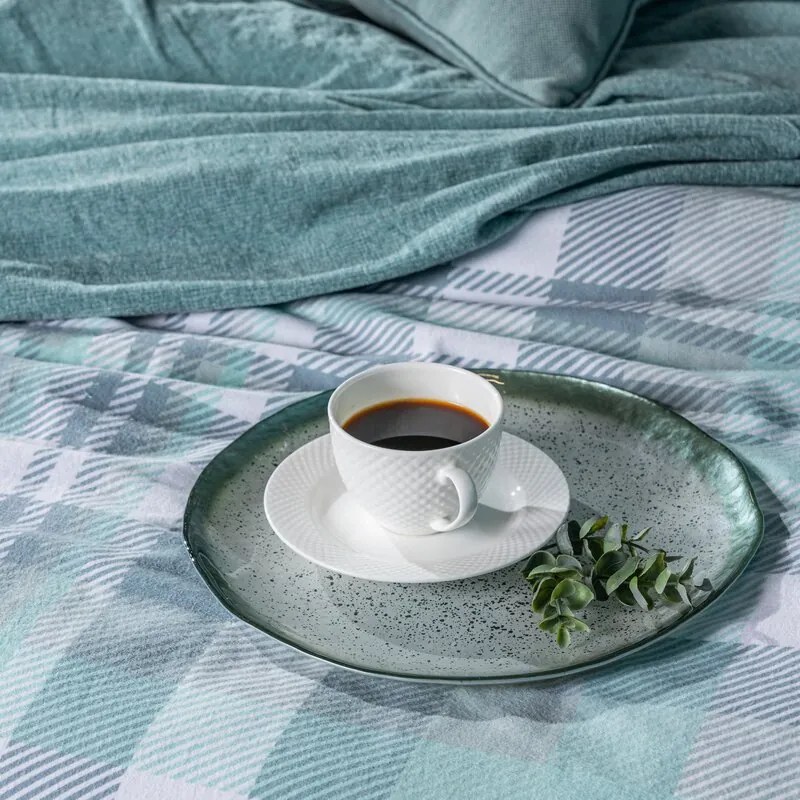 EUROFIRANY Flanelová posteľná súprava s kockovanou potlačou 220 cm x 200 cm mentolová flanel 100% bavlna