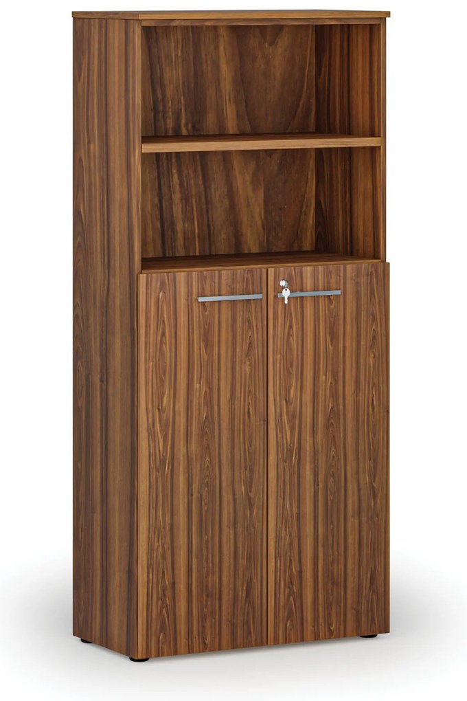 Kombinovaná kancelárska skriňa PRIMO WOOD, dvere na 3 poschodia, 800 x 420 x 1781 mm, orech