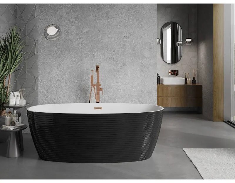 Mexen Lira, voľne stojaca vaňa, vzor, 170 x 80 cm, biela-čierna, ružové zlato prepad, 52831708075-60