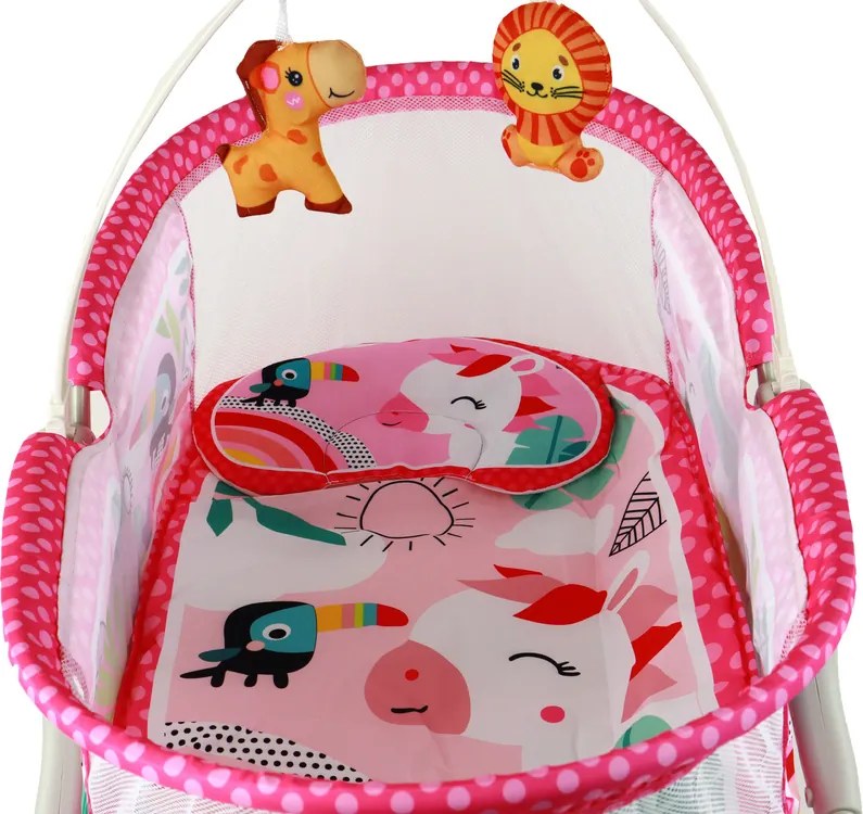 LEAN Toys Multifunkčná detská postieľka 2v1 Detská podložka Zvuky Vibrácie Ružová