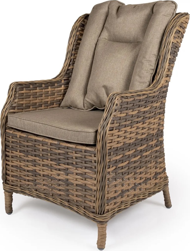 Záhradné ratanové kreslo KINGSTON žlto-sivé so svetlohnedými poduškami