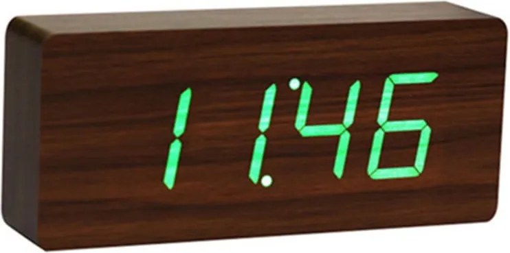 Tmavohnedý budík so zeleným LED displejom Gingko Slab Click Clock