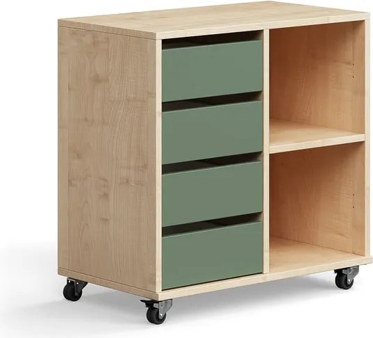 Úložná skriňa CASPER, 4 zásuvky, 2 priehradky, breza, tmavozelená