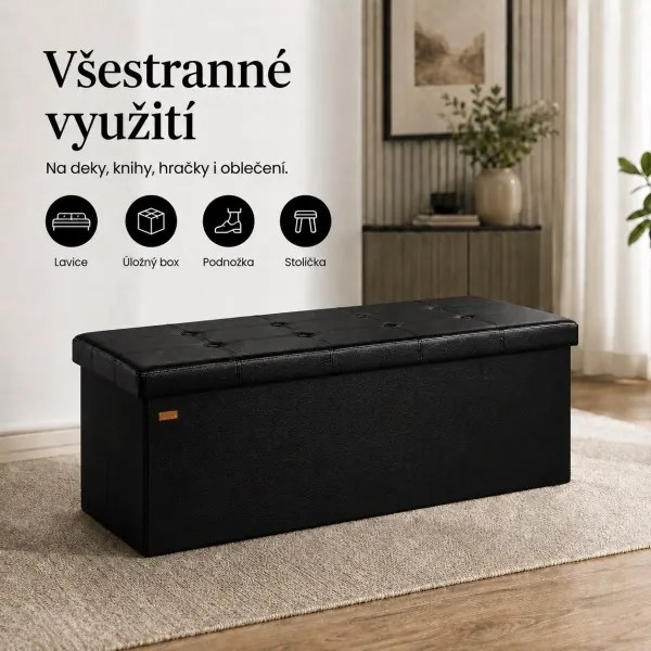 Čierna lavica, taburet s úložným priestorom, skladacia