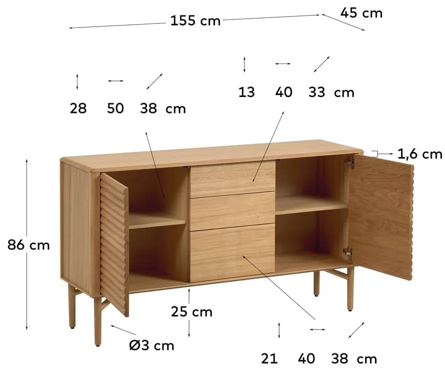 Komoda v dubovom dekore Kave Home Lenon