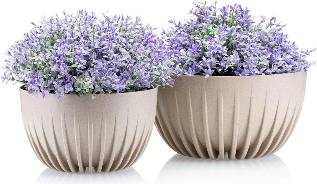 PLASTOVÝ KVETINÁČ STRIPPED ECO SADA 2KS 16X30 CM+15X24 CM BÉŽOVÁ