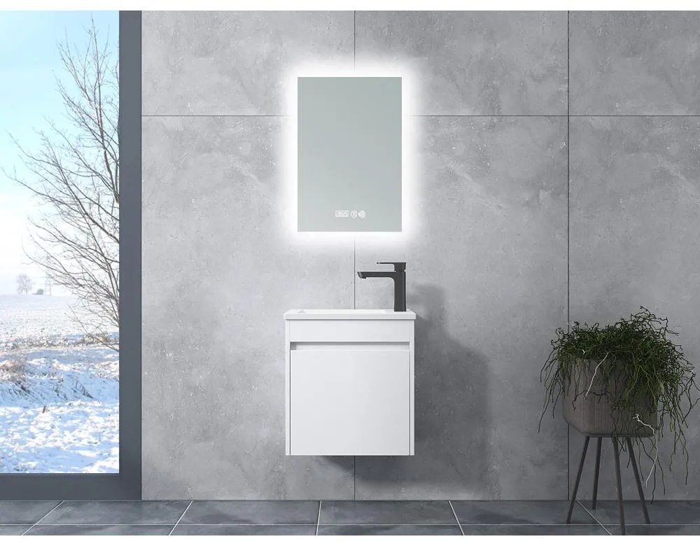 Zamora White Kúpeľňová skrinka s umývadlom a zrkadlom, LED