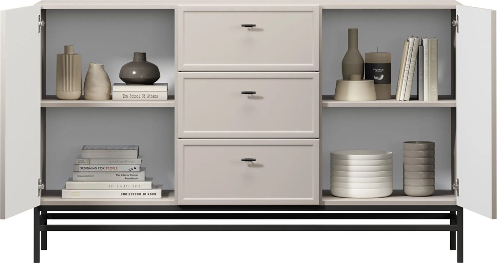 Komoda Lorini 150 cm na stojane - kašmírová / čierne úchytky T