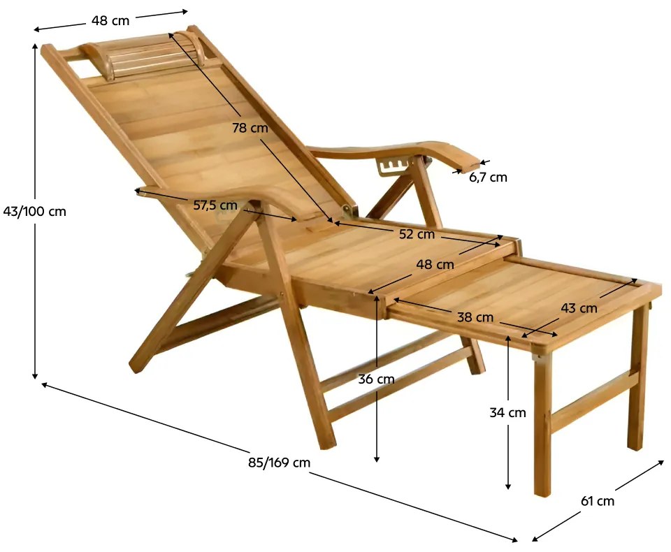 Zahradní polohovací křeslo, přírodní, bambus ,VARDON