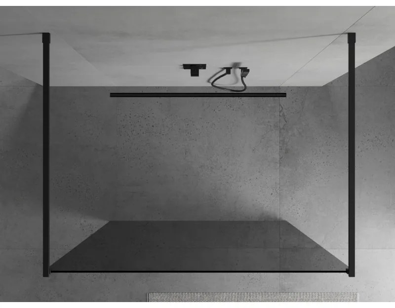 Mexen Kioto, priechodná sprchová zástena 120 x 200 cm, 8mm šedé sklo, 2x čierna stabilizačná rozpera, 800-120-002-70-40