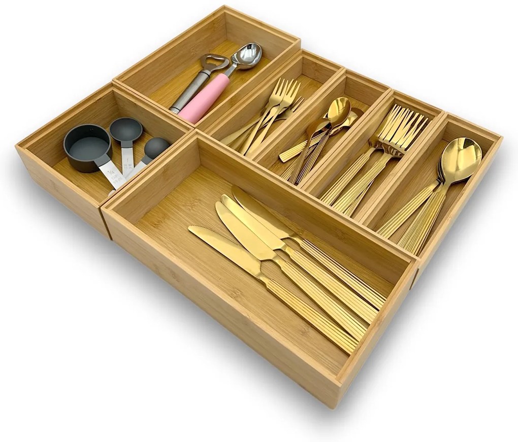 Zeller Present Súprava 7 ks bambusových organizérov do zásuvky, BAMBOOZ, 38 x 45 cm