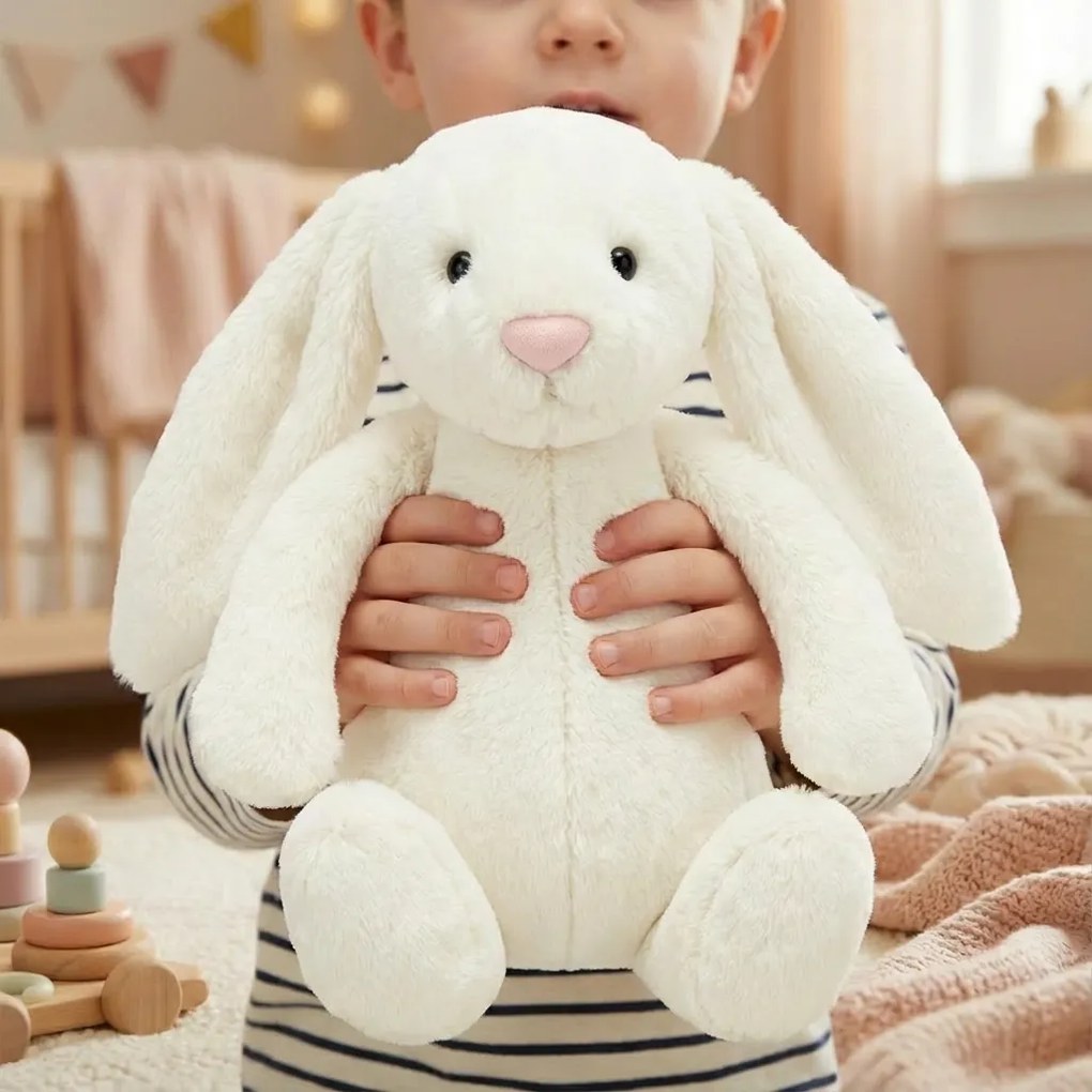 Roztomilý biely plyšový zajačik