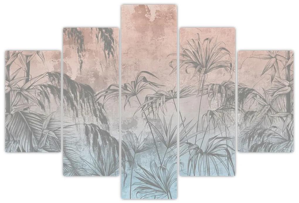 Obraz - Tropické rastliny na stene (150x105 cm)