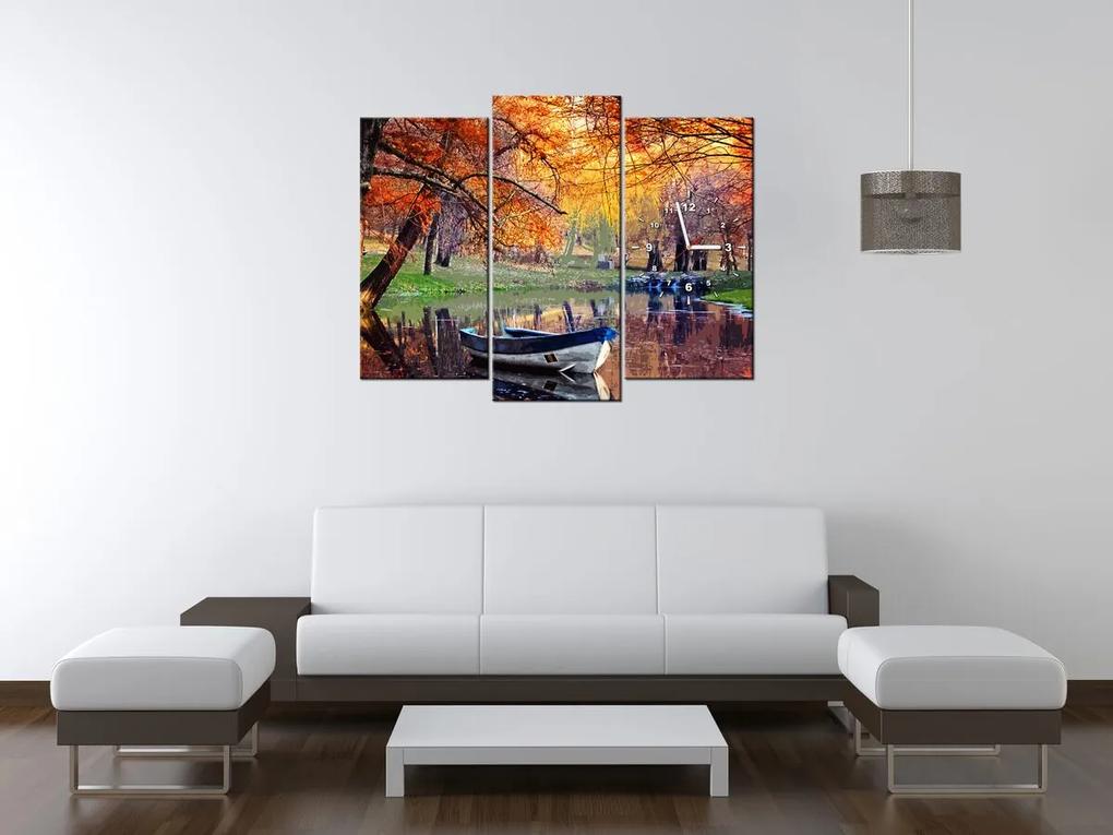 Gario Obraz s hodinami Romantické miesto pri jazere - 3 dielny Rozmery: 90 x 70 cm