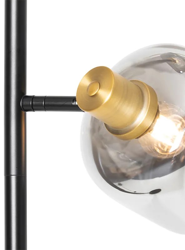 Stojaca lampa čierna so zlatom s dymovým sklom 2-svetlo - Zuzanna