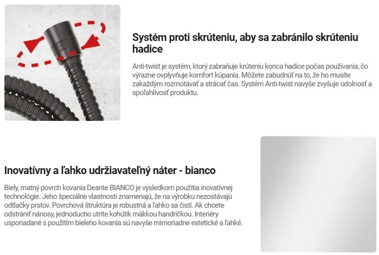 Deante Deante, sprchová hadica 150cm s oceľovým opletením, biela matná, DEA-NDA_A53W