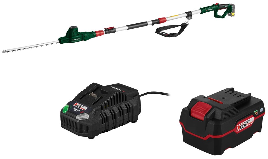 Parkside®  Aku teleskopické nožnice na živý plot Pthsa 20-Li D5 + Akumulátor 20 V 4 Ah + Rýchlonabíjačka 20 V 4,5A  (800011291)