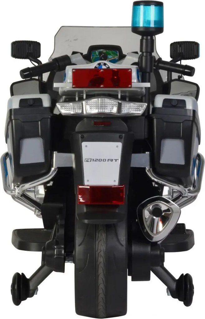 Ramiz Detský elektrický policajný motocykel BMW R1200RT + pomocné kolieska + zvuky + LED + EVA + pomalý štart