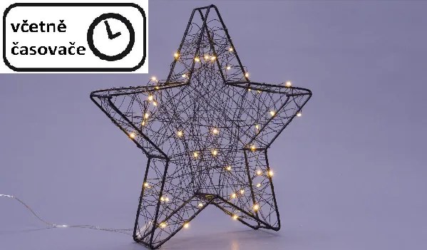 Nexos 64658 Vianočná kovová hviezda s 3D efektom - 30 x 29 x 5 cm, 25 LED diód, čierna