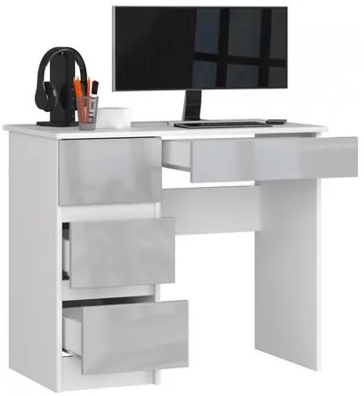 Počítačový stôl A7 ľavá biela/metalic lesk
