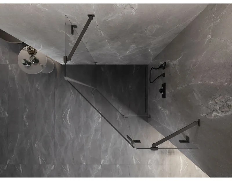 Mexen Lunar, výklopný päťuholníkový sprchový kút pravý 90 x 90 cm, 8mm číre sklo, grafitový profil, 831-090P-090L-95-00-P