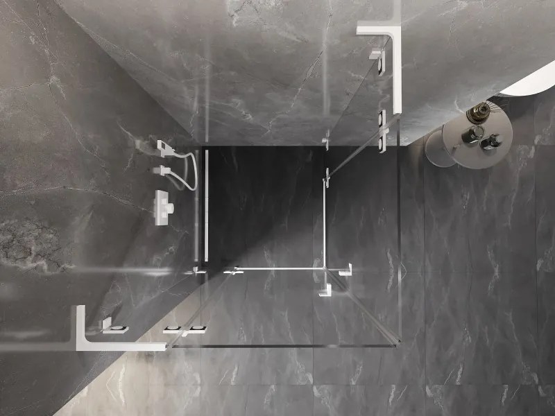 Mexen Lunar, L Duo výklopný sprchový kút 110 x 110 cm, 8mm číre sklo, biely profil, 834L-110L-110P-20-00