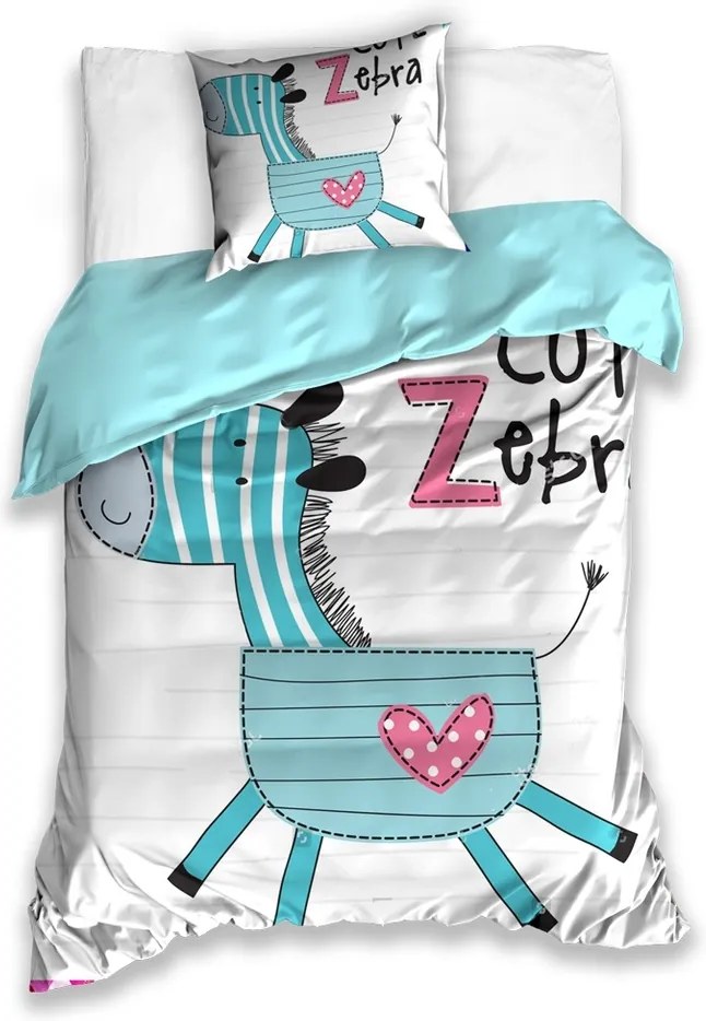 Tiptrade Detské bavlnené obliečky Nezbedná Zebra, 140 x 200 cm,70 x 90 cm