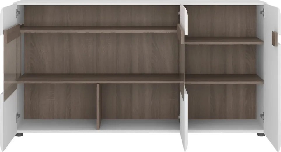 Široká komoda s presklením Linate, biely lesk/dub