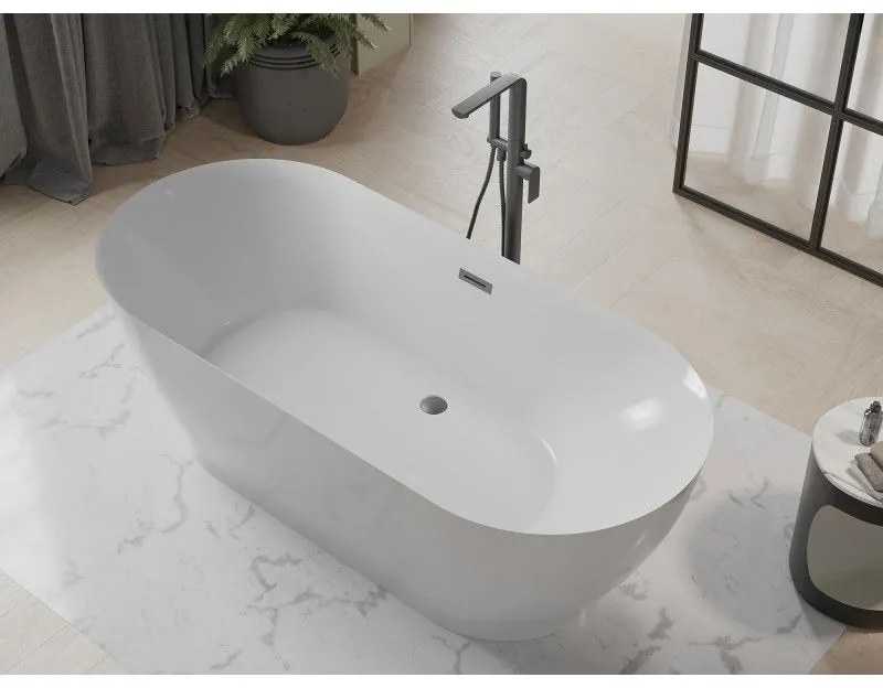 Mexen Roxy, voľne stojaca vaňa 180 x 85 cm, biela, grafitový matný hladký prepad, 51201808500-95