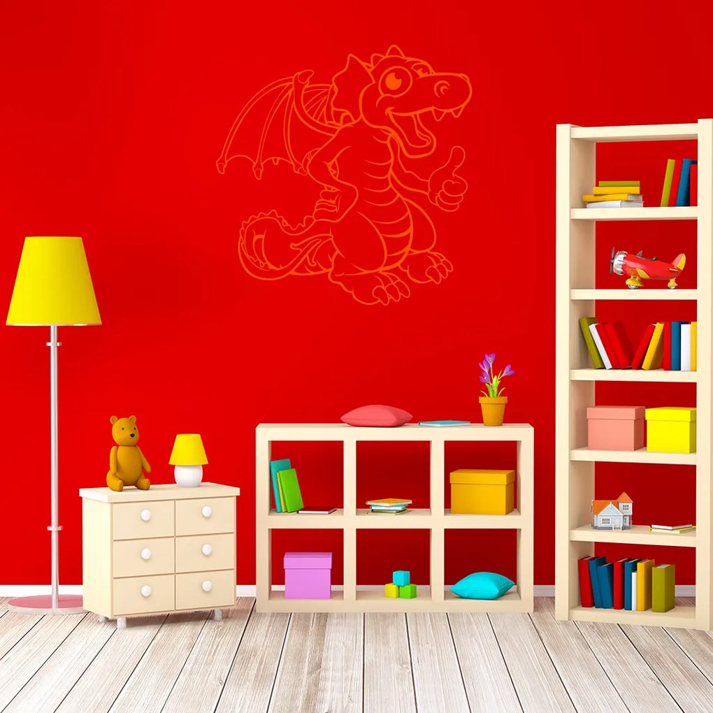 Veselá Stena Samolepka Šťastný dráčik Farba: oranžová, Veľkosť: 60 x 60 cm