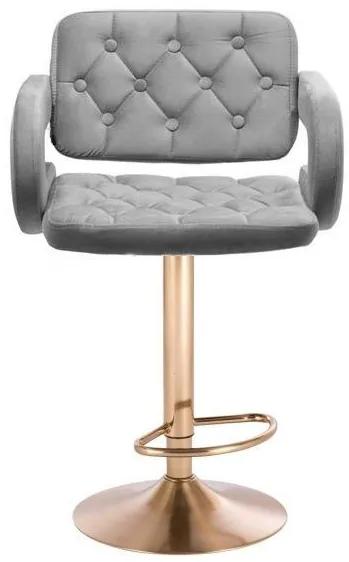 LuxuryForm Barová stolička ADRIA VELUR na zlatom tanieri - šedá