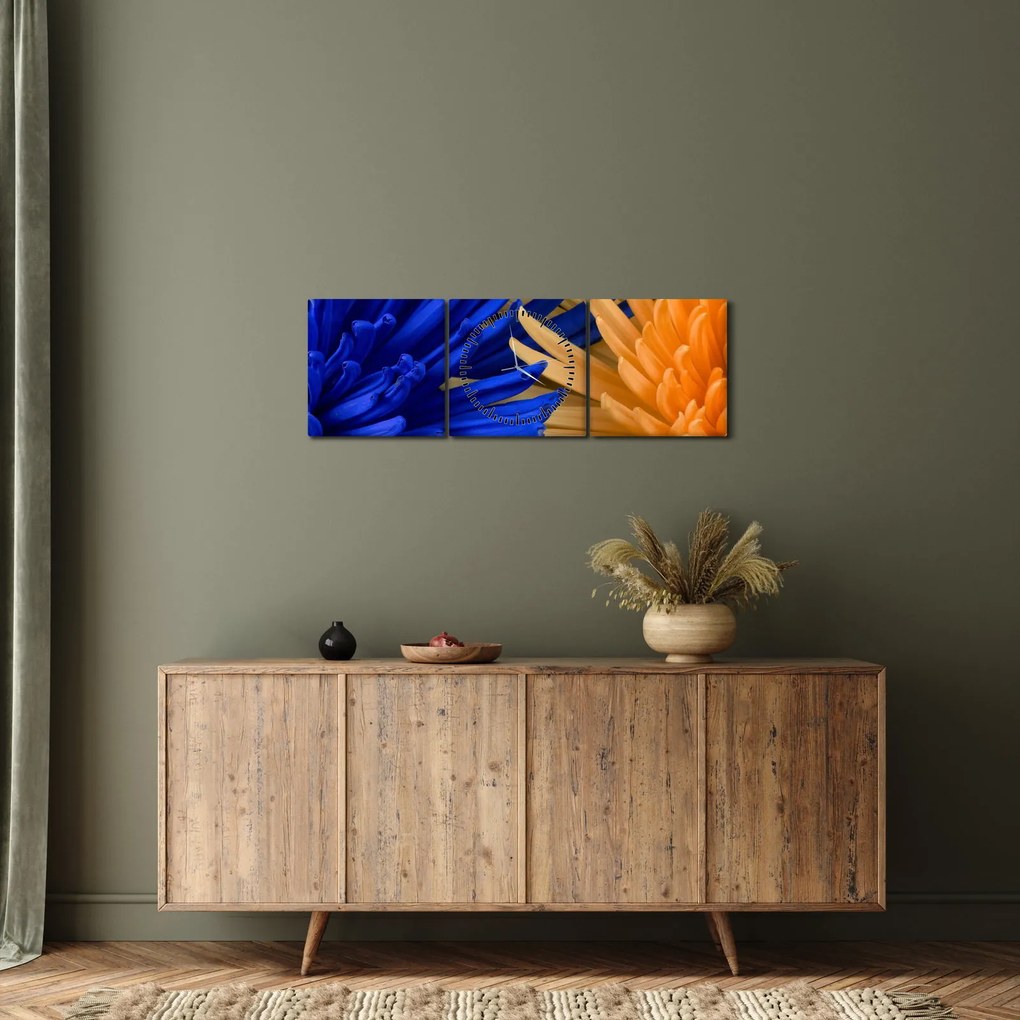 Detailný obraz kvetov (s hodinami) (90x30 cm)