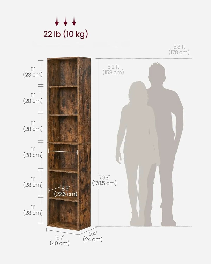 Knihovna Vasagle Java hnědá/černá