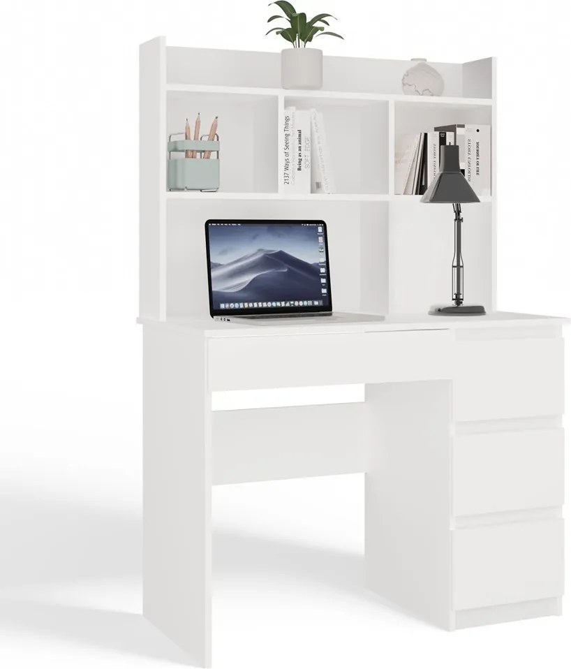Písací stôl s nadstavbou MIJAS pravý matná biela