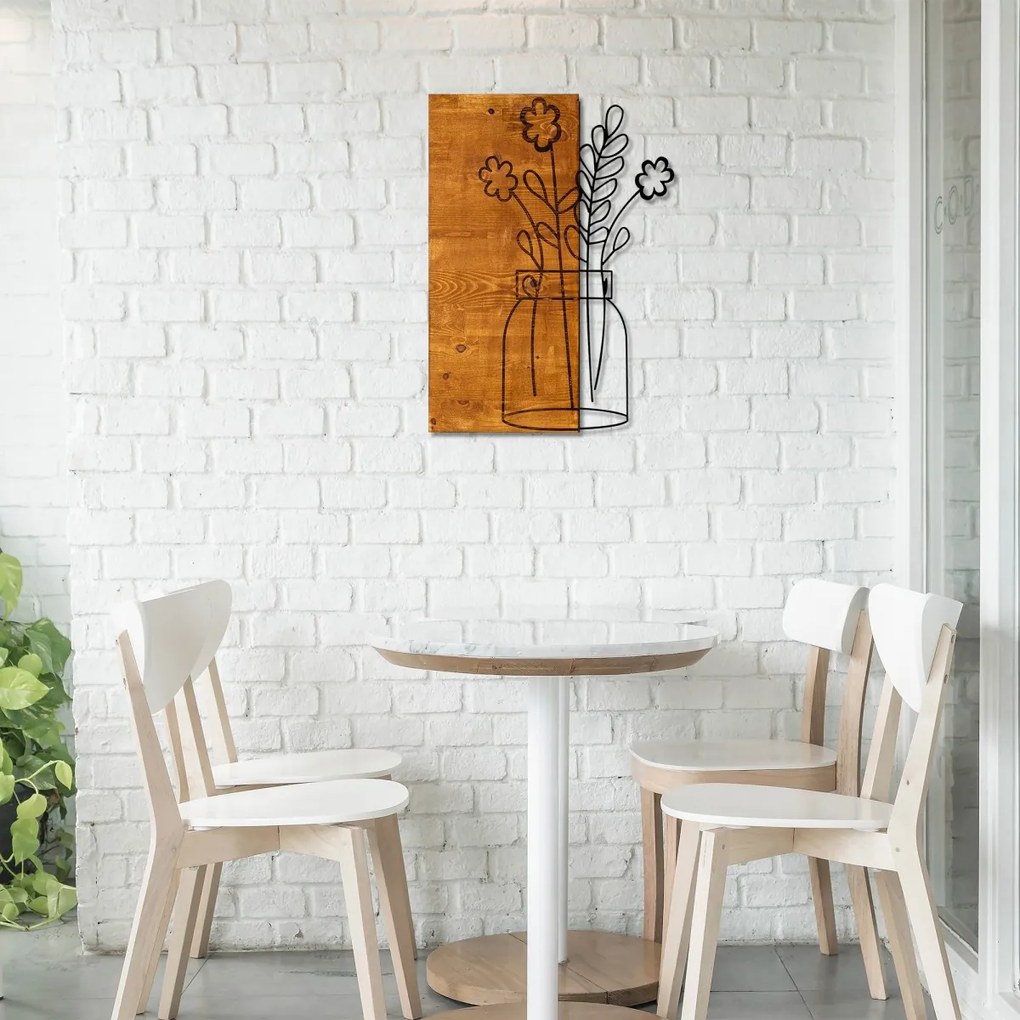 Nástenná drevená dekorácia KVETY II hnedá/čierna