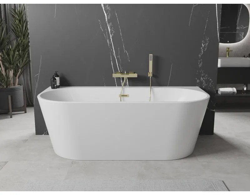 Mexen Oval+, voľne stojaca vaňa ku stene 170 x 80 cm, biela lesklá, zlatý matný prepad, 52681708000-55